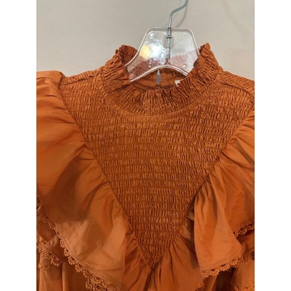 TUCKERNUCK Hyacinth House Persimmon Ruffle Parker Blouse Top Size XXS - Picture 8 of 9